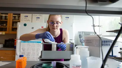 STEM education at Fredonia opens up a world of possibilities, as with this student working in the molecular genetics lab